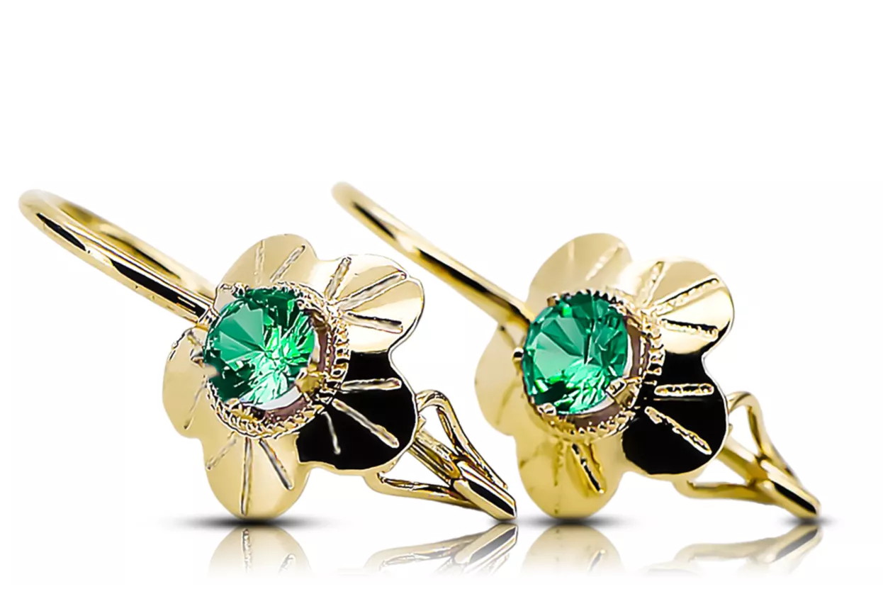 Earrings Emerald 14K Yellow gold Vintage Jewlery vec028y